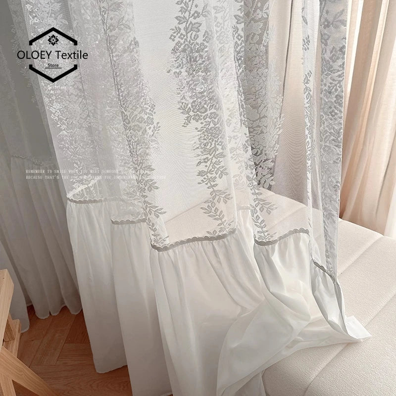 rideau blanc brodé transparent salon classique tulle polyester inclusion grommet top rings