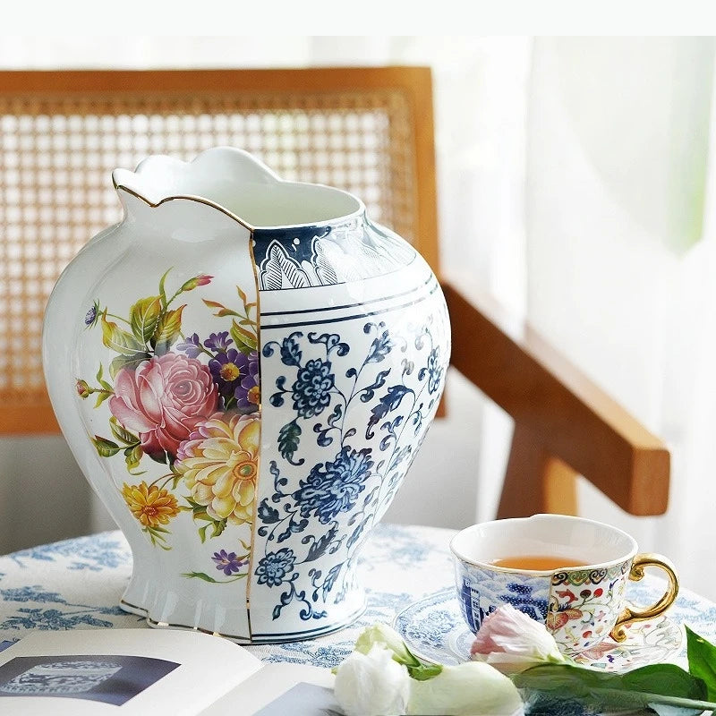 vase table chinois blanc bleu motifs floraux traditionnelsOpaque 14cm 25cm