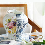 vase table chinois blanc bleu motifs floraux traditionnelsOpaque 14cm 25cm