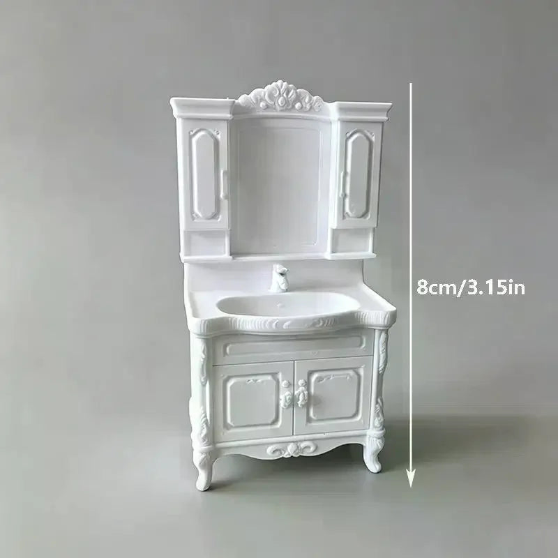 miniature meuble salle bain blanc noir vintage vasque miroir armoire porte robinet ornementé