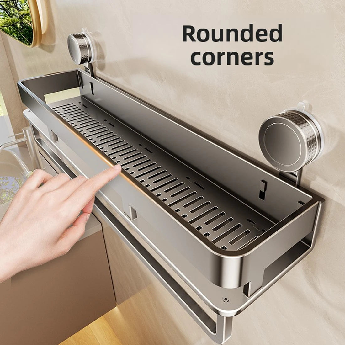 étagère murale salle bain aluminium gris métallisé lisse brillante sans perçage moderne minimaliste 30