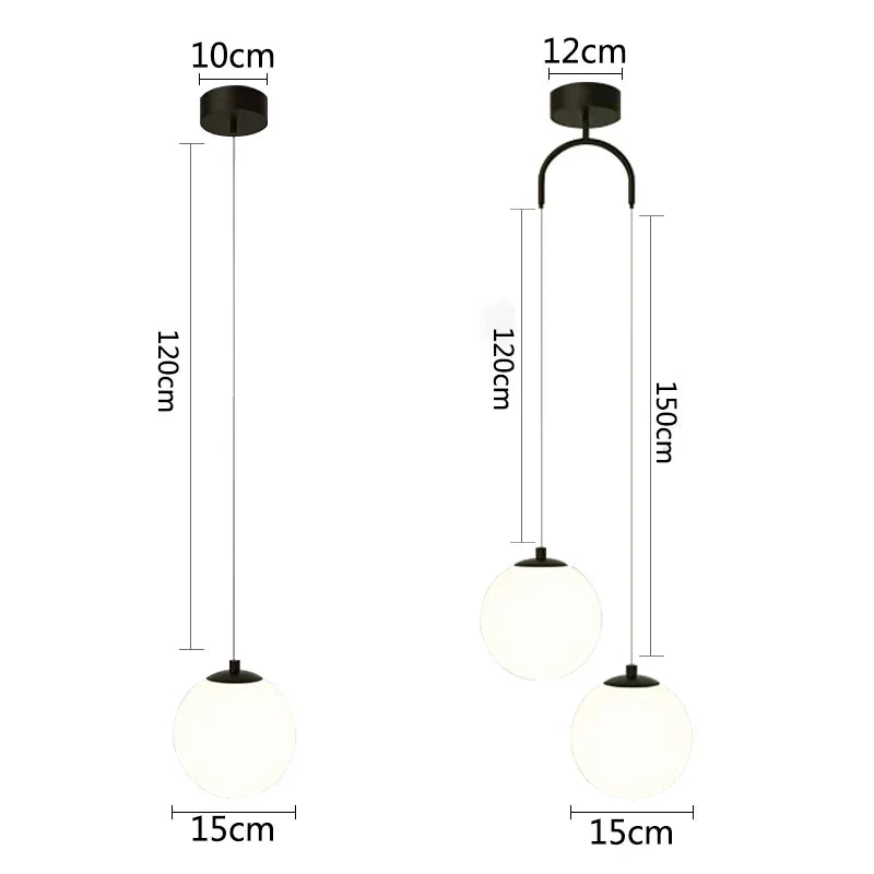 suspension lumineuse moderne sphérique verre opale noir blanc doré minimaliste