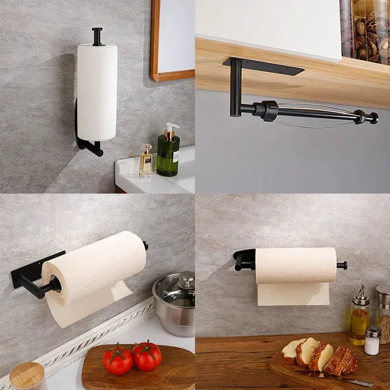 porte serviettes cuisine noir métal moderne vis fixation organisateur