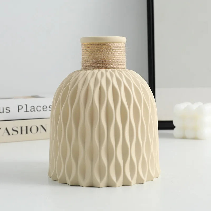 vases décoratifs blanc beige gris rose motif ondulé corde jute moderne