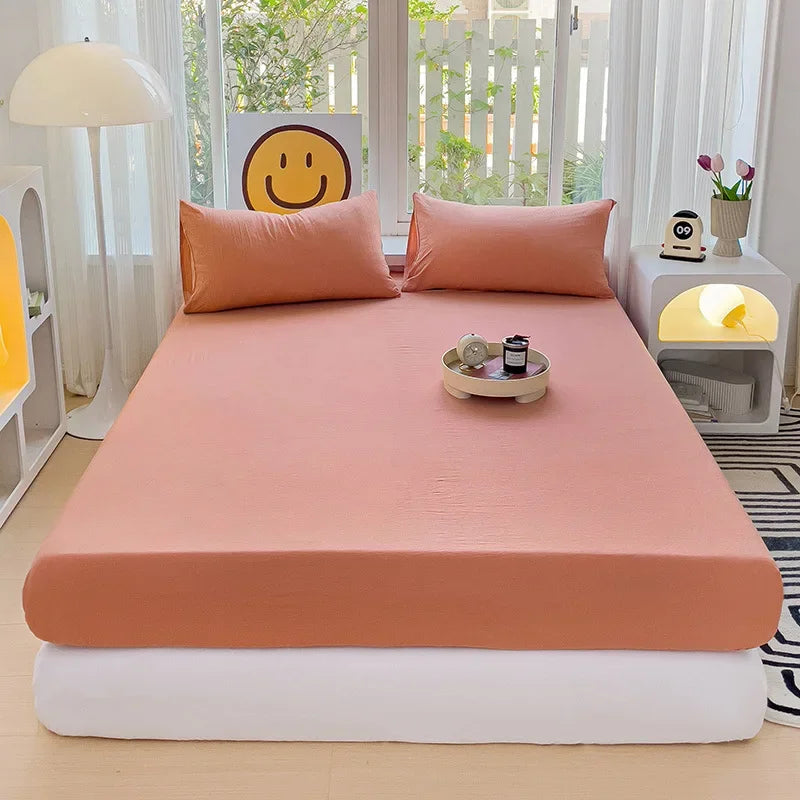 drap plat coton lavé uni moderne lit double grande taille confort doux maison