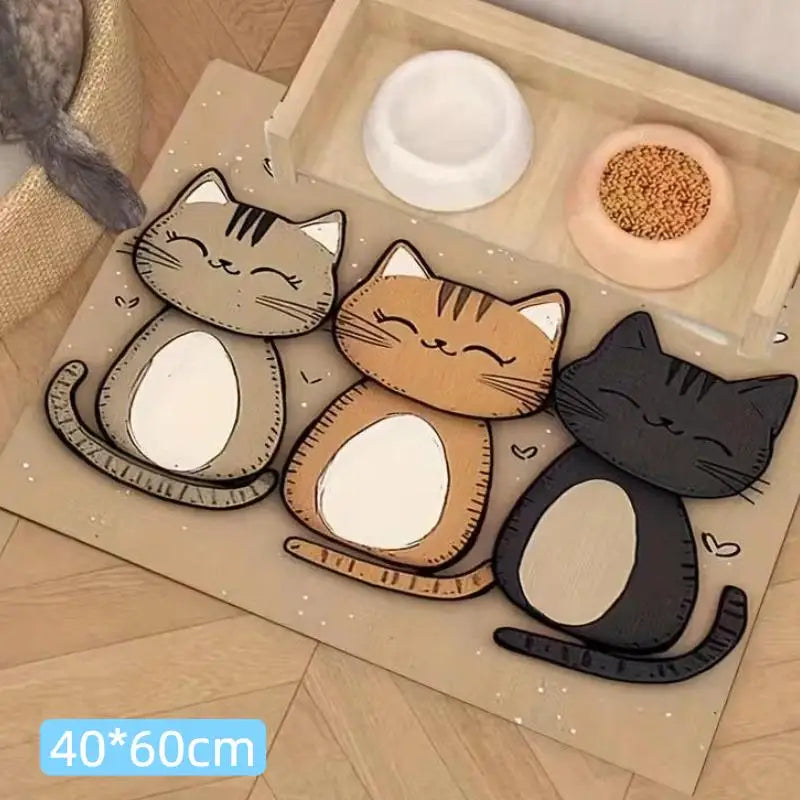 tapis antidérapant imperméable dessin animé chats couleurs variées toile jute cartoon assiettes alimentation chats