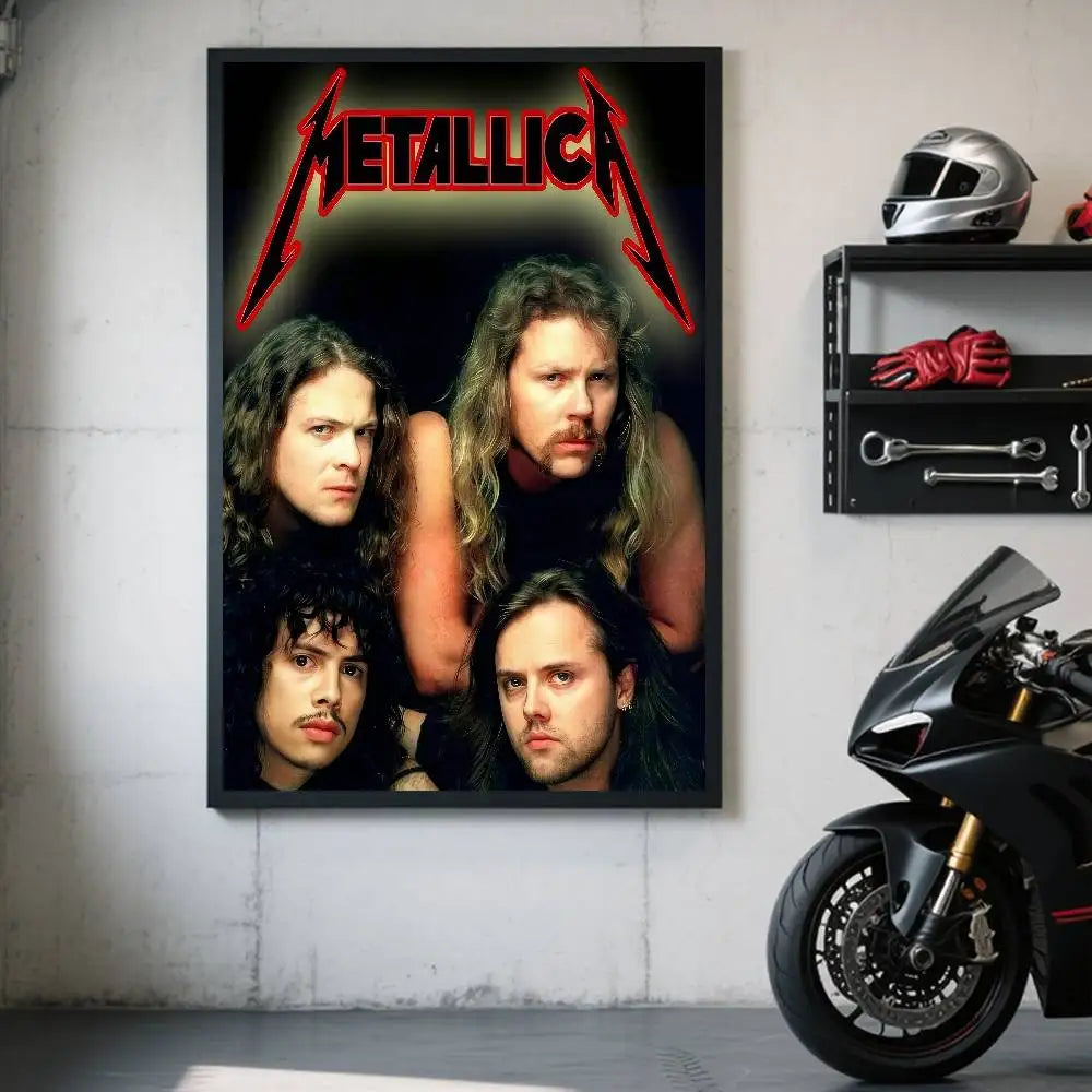 affiche autocollante metallica logo rock graphique cadre noir rouge blanc chambre
