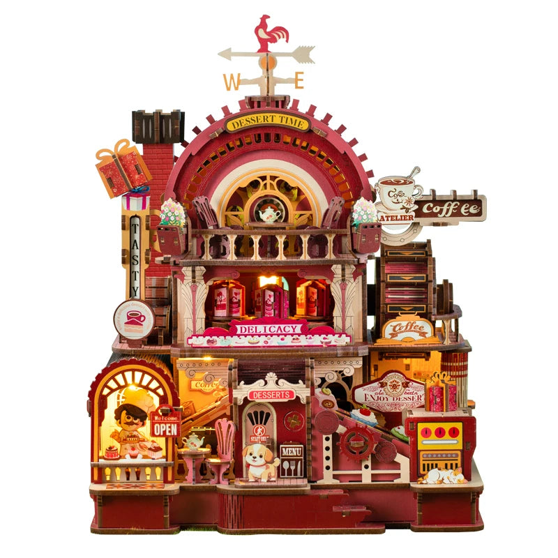 figurines maison bois artisanat diy miniature decoration boutique pâtisserie enseignes animaux