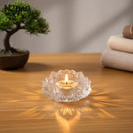 support bougie verre transparent forme fleur lotus décor maison artisanal coupe vent porte bougie