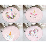 tapis rond licorne floral antidérapant polypropylène polyester doux enfant nuages étoiles rose chambre
