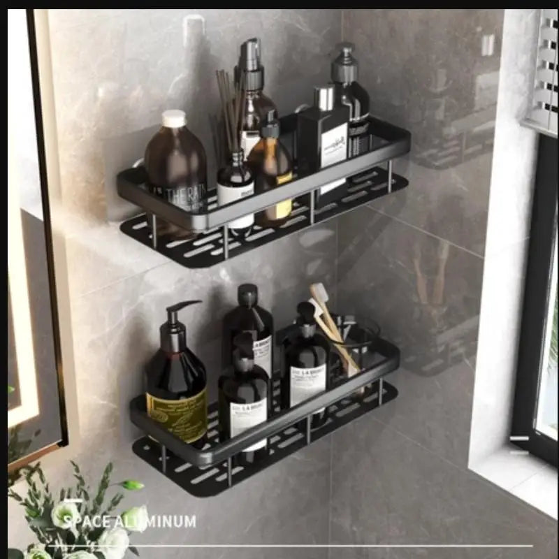 étagère salle bain adhésive noire moderne support rangement triangle porte savon panier douche étanche
