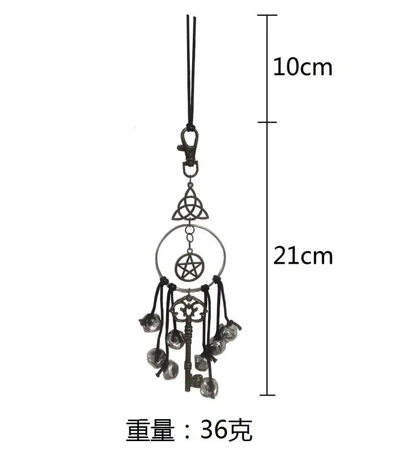 porte clés vintage pentagramme clé antique clochettes boho chic ornement métallique doré chaîne noire