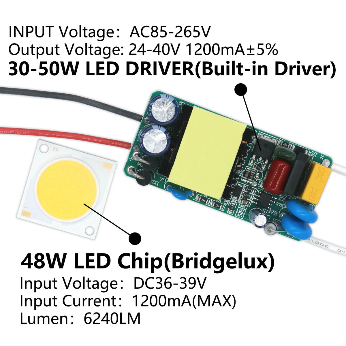 ampoule led 40w blanc bleu jaune noir driver ac85 265v 1200ma 6240lm électronique technologique