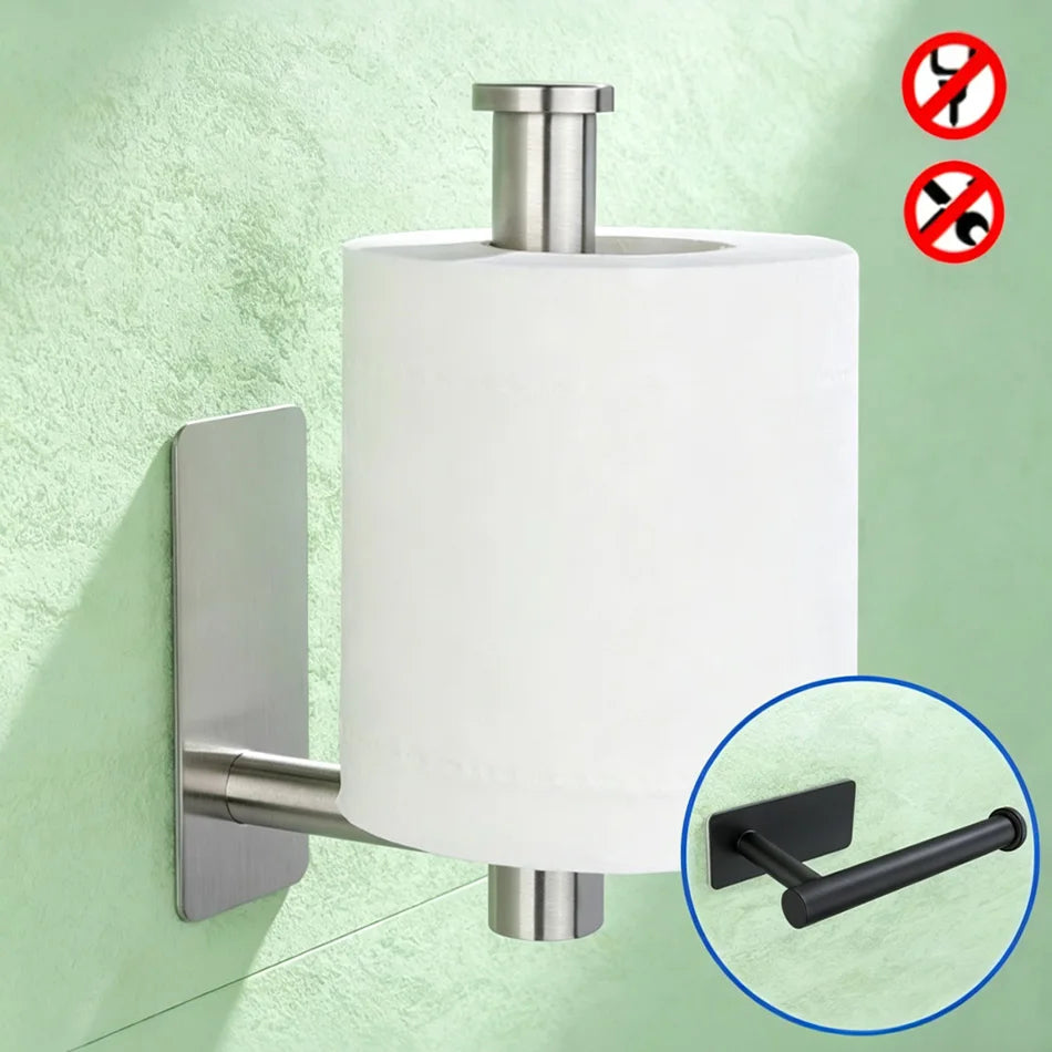 porte rouleau papier toilette adhésif acier inoxydable moderne lisse argenté
