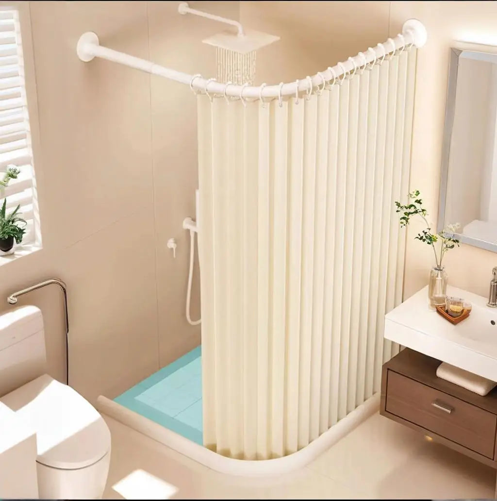 rideau douche pliable rétractable imperméable polyester tufté blanc gris moderne rayures verticales