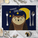 tapis table rectangulaire lin beige motif renard ours fleurs enfant cuisine