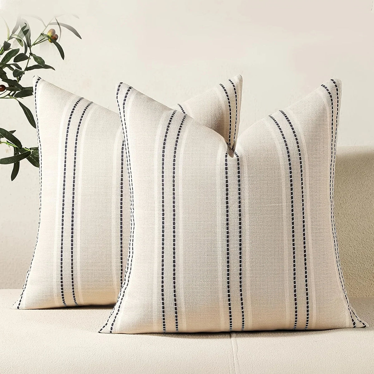 coussins décoratifs bohémiens rayures verticales crème noir tissu minimaliste fermeture éclair salon chambre