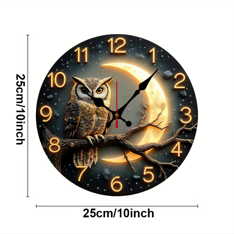 horloge murale hibou lune étoiles noir beige doré vintage chambre salon
