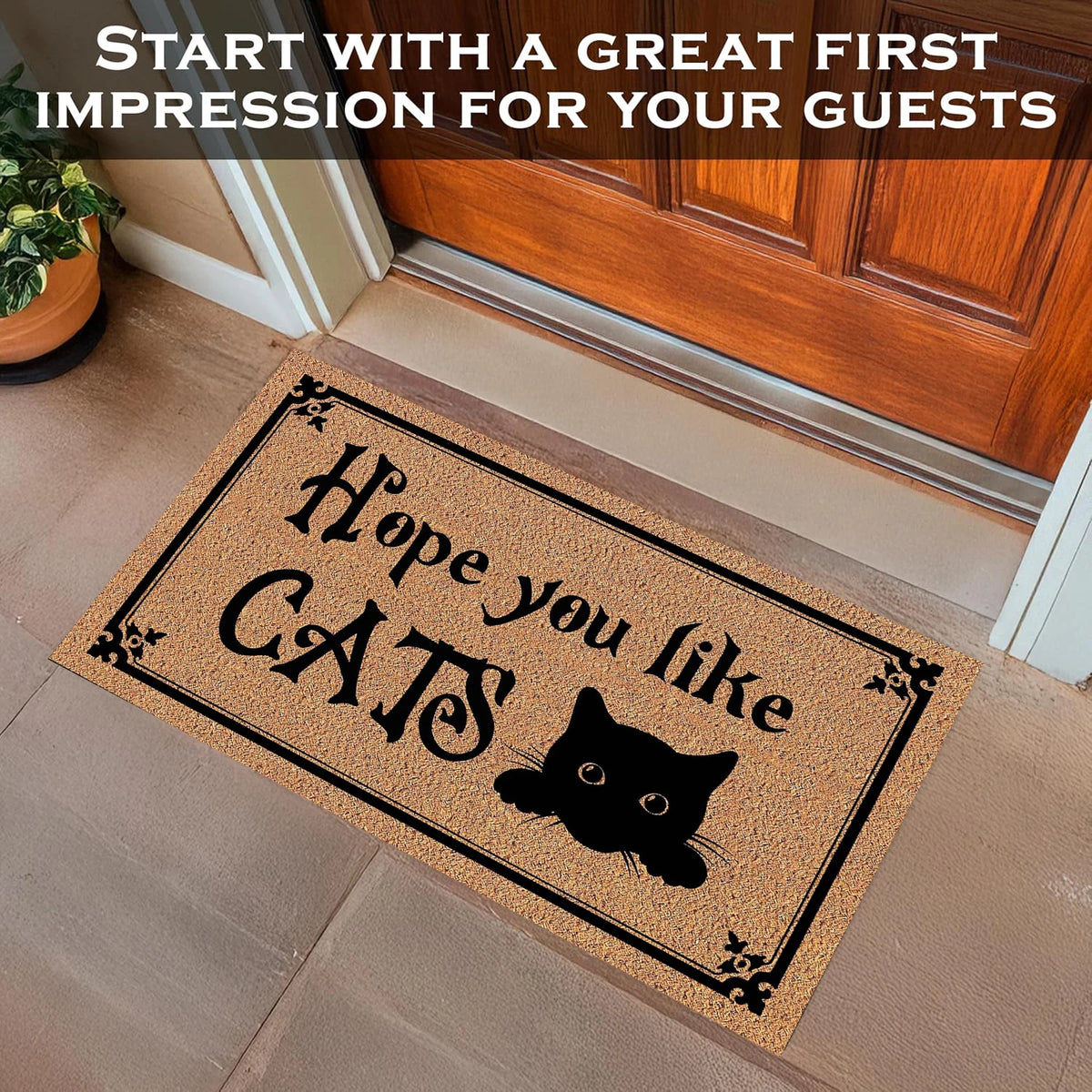 tapis d'entrée caoutchouc antidérapant résistant antibactéries moderne hope you like cats marron noirextérieurintérieur