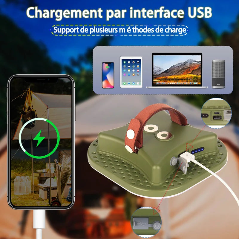 lampe camping led vert olive rechargeable moderne câble usb chargeur portatifextérieur