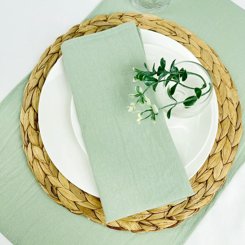 lot 50 serviettes cuisine coton bleu clair clips dorés table