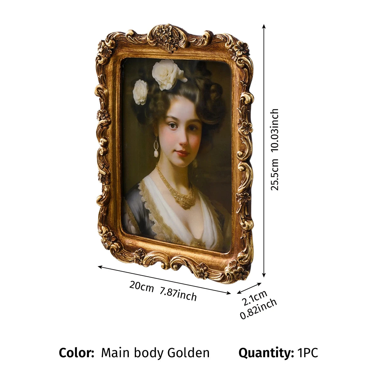 cadre photo or baroque ornements floraux classique moderne rectangle mural gravé