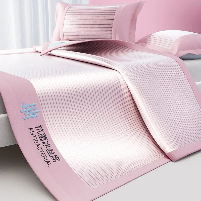 ensemble protège matelas coton viscose rose clair rayures verticales moderne lit chambre dormir doux