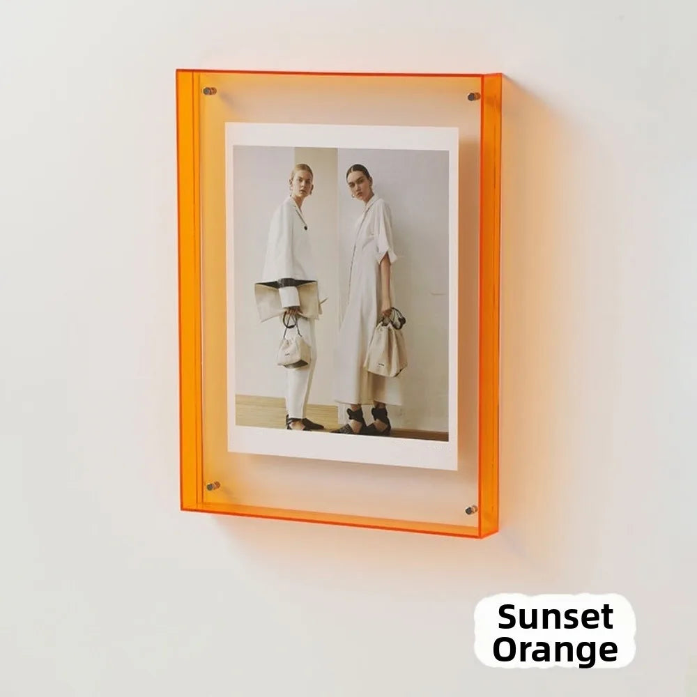 cadre photo moderne transparent orange rouge gris vert support mural décoration murale irregulier