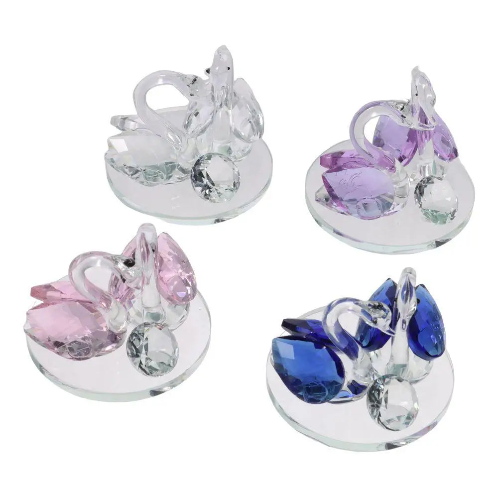 décoration maison sculpture cygne transparent violet bleu réaliste artisanal moderne base circulaire