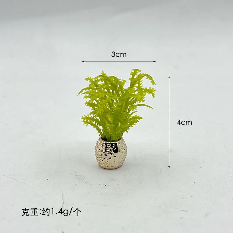 mini plante verte artificielle pot doré feuilles pointues verte claire décoration intérieur 3cm 4cm