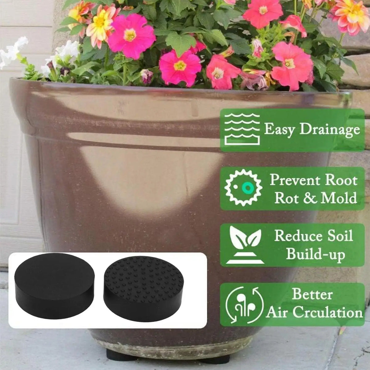 supports pot fleur adhésifs anti dérapants noirs modernes terrasse jardin patio