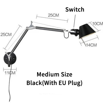 lampe murale articulée moderne noir gris blanc interrupteur fixations minimaliste led eléctrique