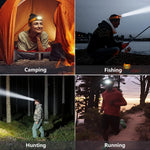 lampe frontale rechargeable led super bright waterproof orange noir adjustable belt fishing camping