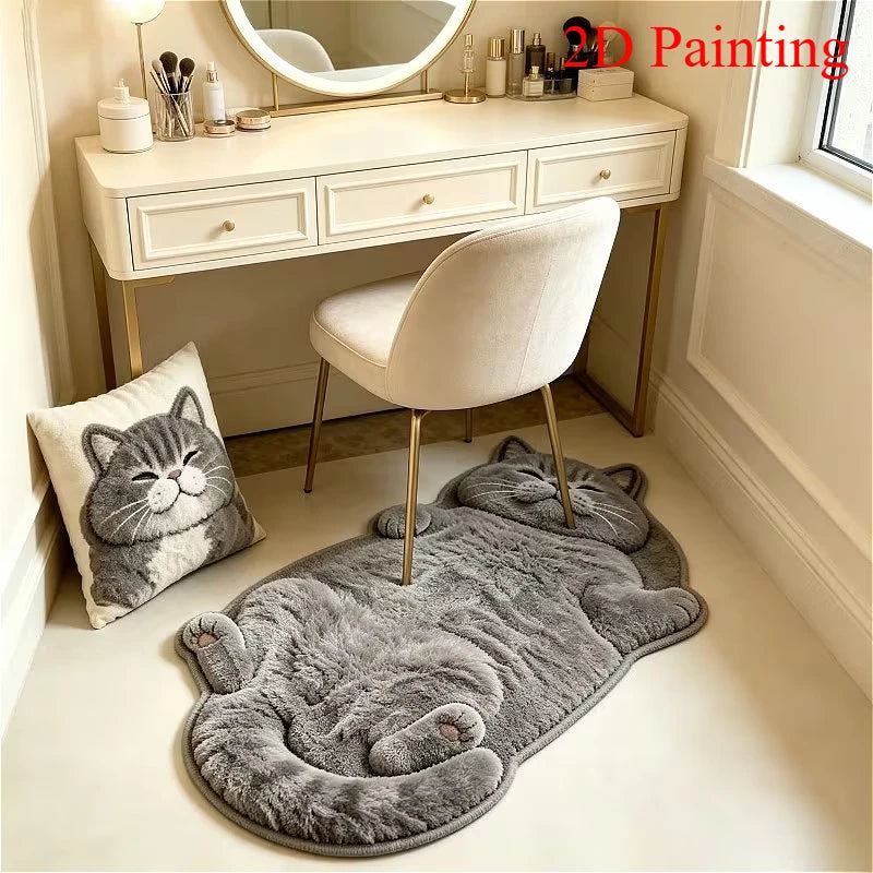 tapis chaton pelucheux gris 3d salon chambre couloir décoratif polyester PVC