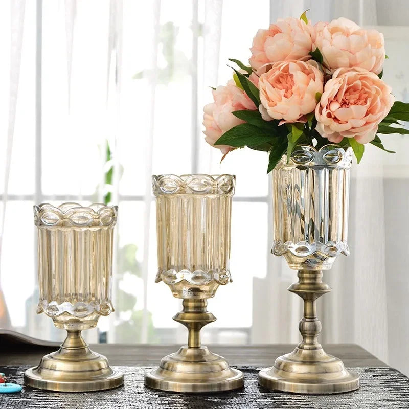 vase verre transparent motif rayé fleurs artificielles peonies roses decoratif moderne salon