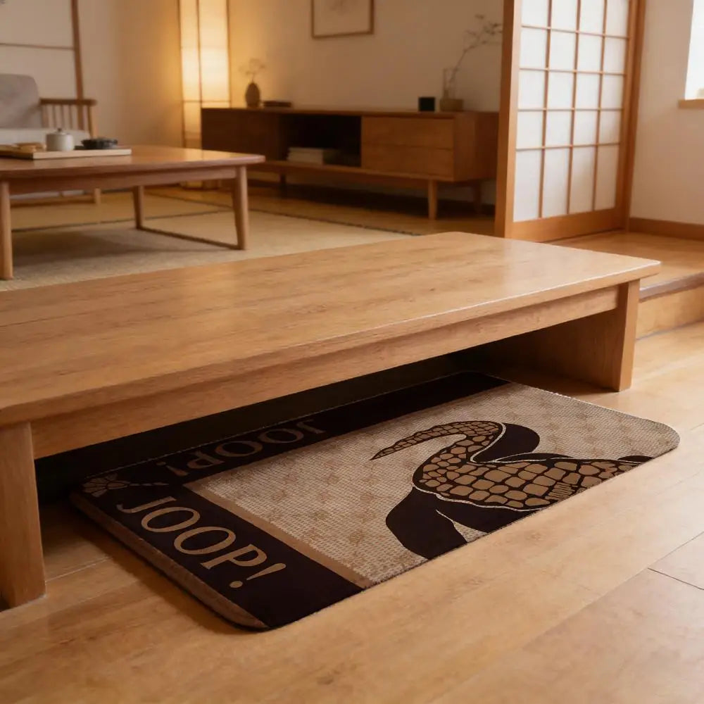 tapis sol intérieur moderne beige marron oiseau stylisé flanelle antidérapant absorbant lavable maison