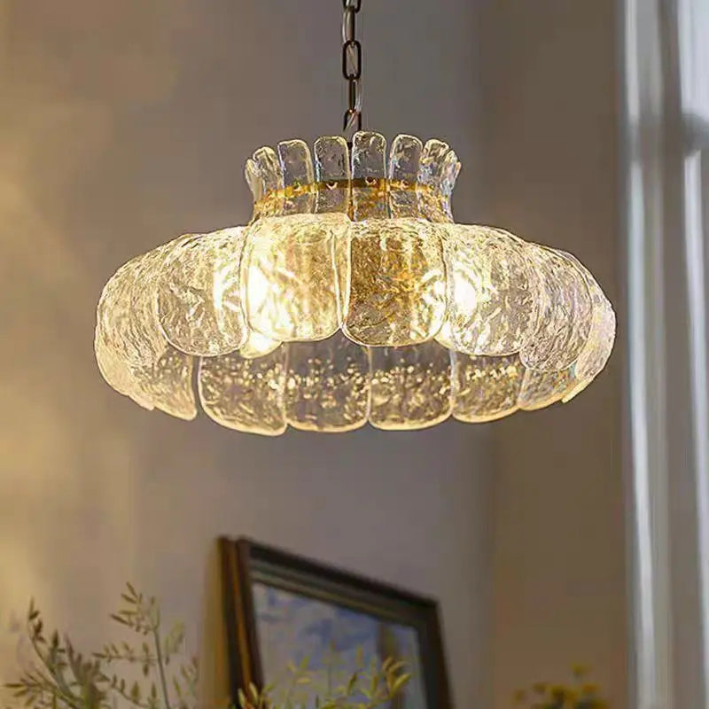suspension lumineuse moderne vintage verre dépoli cuivre poli transparent doré chambre restaurant