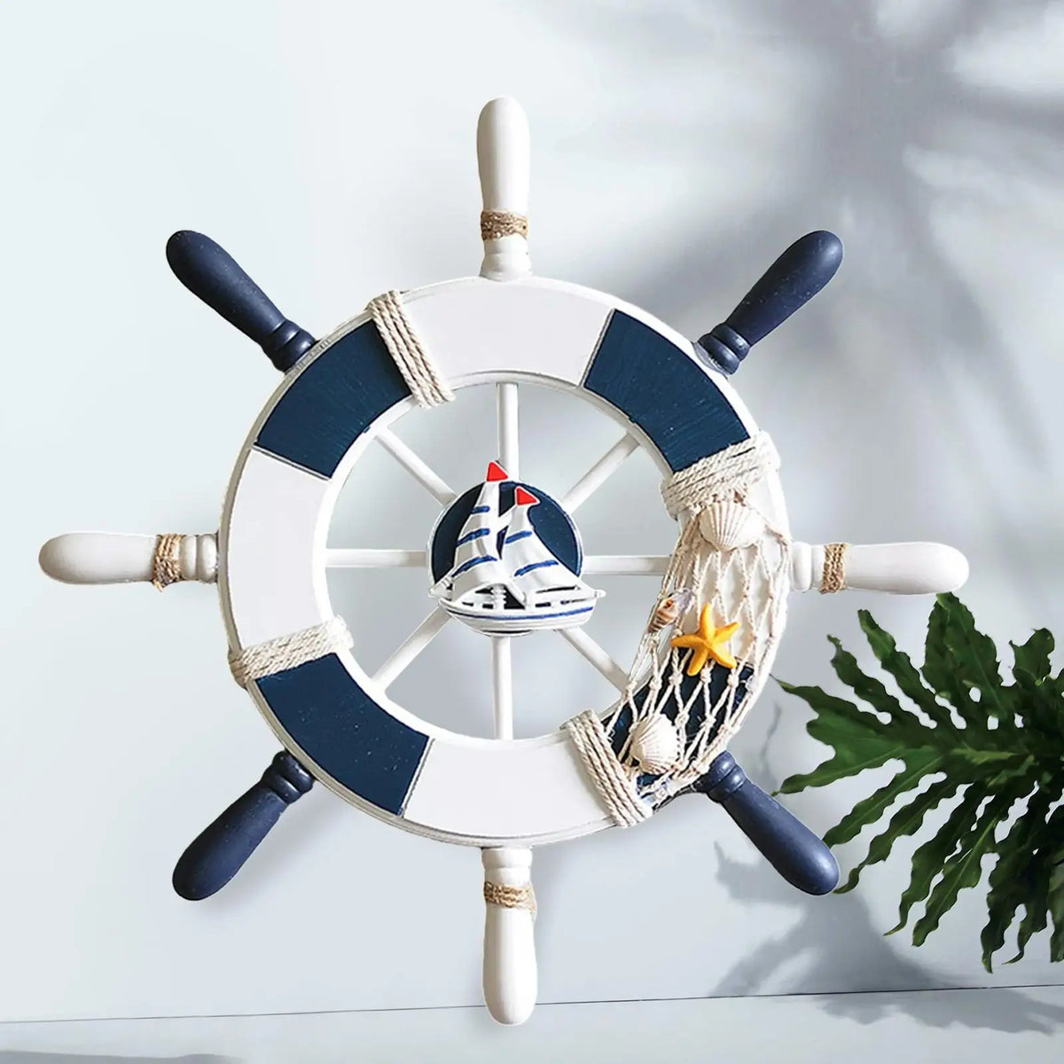 volant bateau bois blanc bleu marine decor nautique rayures filet peche oiseau boule etoile