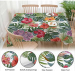 nappe imperméable réutilisable fleurs tropicales moderne verte rouge orangée table manger polyester