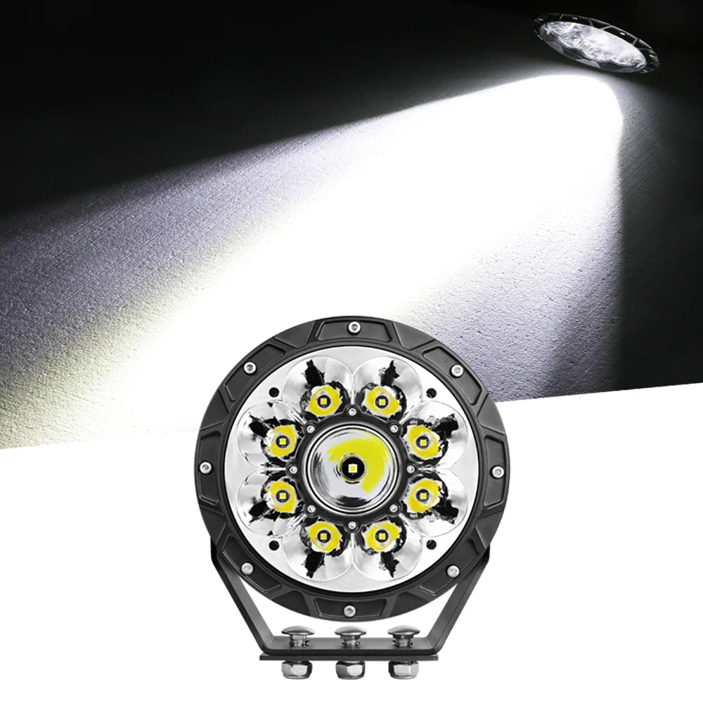 lampe travail tout terrain 6500k led ronde moderne robuste noir jaune haute luminité spot