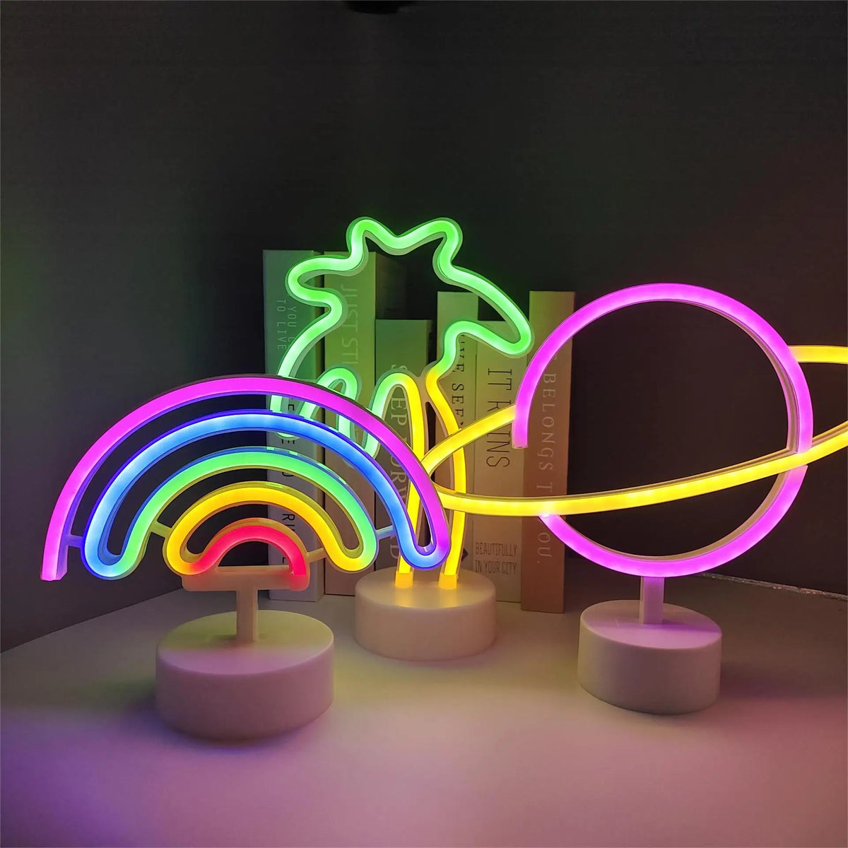 néons décoratifs multicolores motifs animaux modernes veilleuses led animaux cactus ananas festive chambre