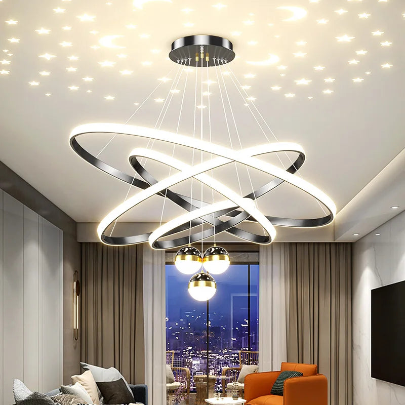 suspension lumineuse moderne noir or abat jours sphériques éclairage contemporain chambre salle manger