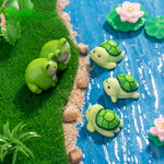 ornements miniature tortues résine vert jaune rayures cartoon coquilles galets feuilles lotus 14+
