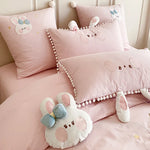 ensemble literie rose lapins étoiles nuages montgolfières coton sergé 100% filles housse couette taies