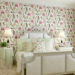 papier peint fleurs oiseaux adhésif vinyle pvc classique romantique beige rose vert bleu gris