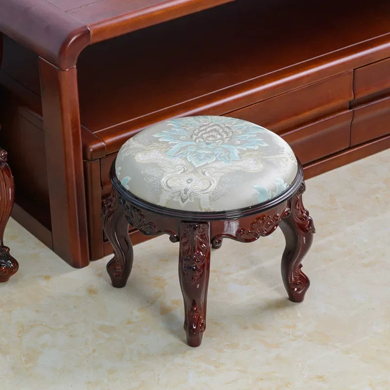 tabouret sculpté cuir tissu brodé classique baroque élégant maison salon chambre