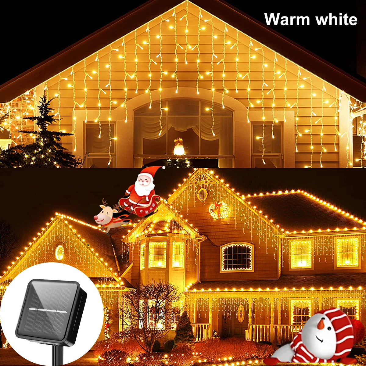 guirlandes lumineuses noël multicolores étoiles flocons décoration festiveextérieur icicles led solarABS IP65