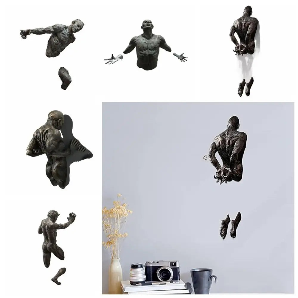 statue résine gris métallisé texture granuleuse art contemporain pieds détachables adhésif décoration intérieure abstraite