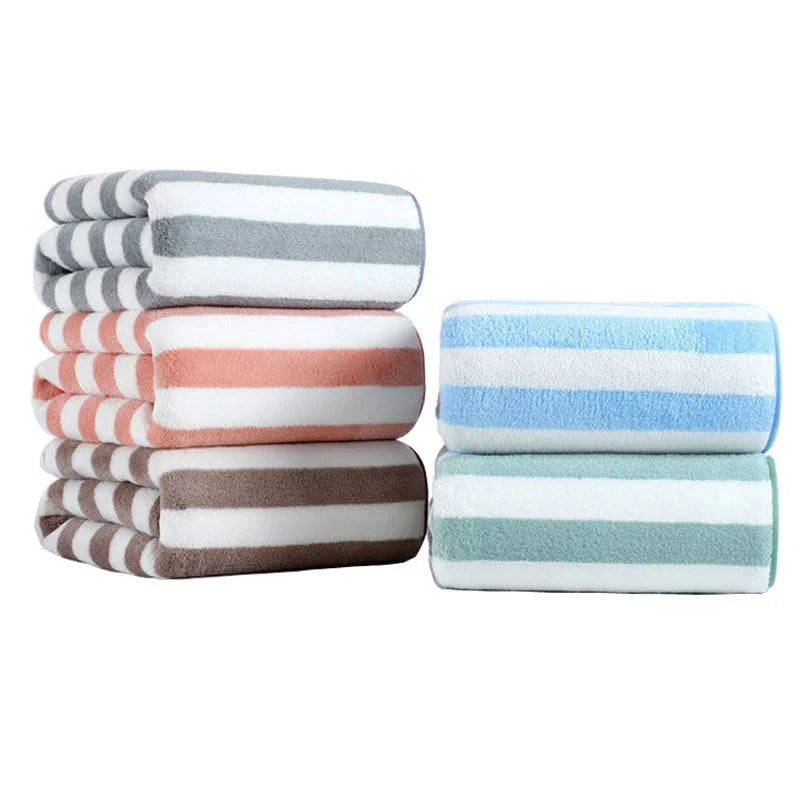 serviettes bain microfibre séchage rapide rayées moderne rose bleu vert gris blanc adultes