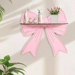 étagère murale bois rose clair motif ruban moderne clips métalliques